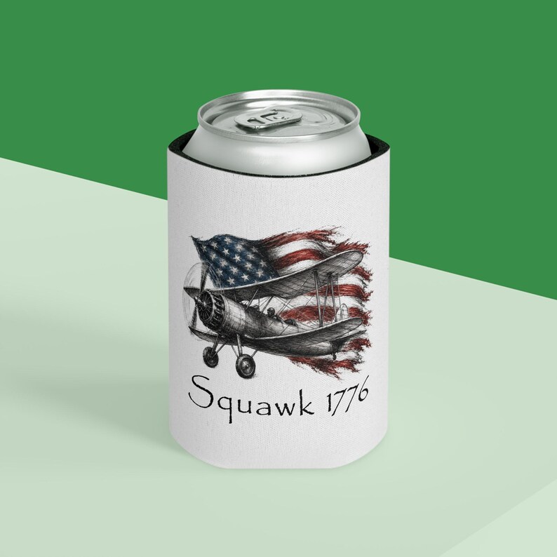 Stearman Biplane Can Cooler, Squawk 1776 Aviation Koozie, Pilot Gift image 2