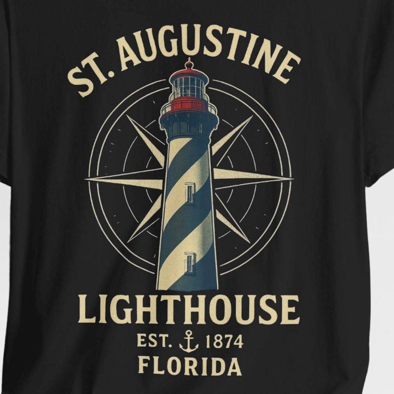 St. Augustine Lighthouse T-Shirt: Vintage Nautical Compass Florida Coastal image 4