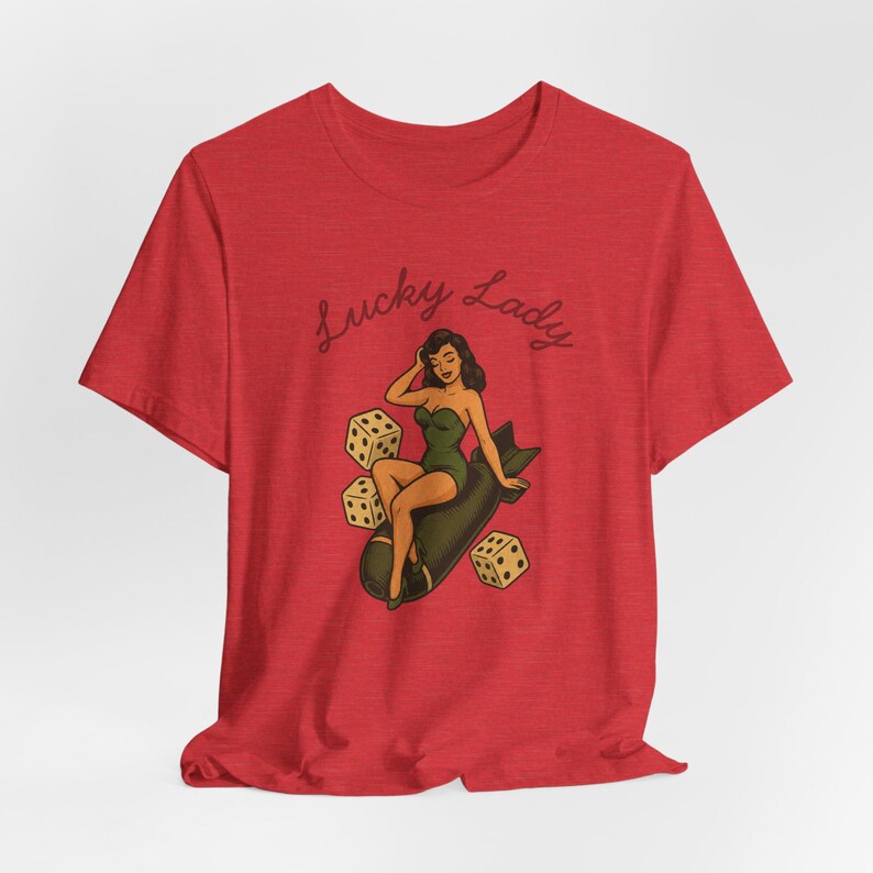 WWII Bomber Nose Art T-Shirt | Lucky Lady Pin-Up Girl | Vintage Aviation Pilot Gift image 12