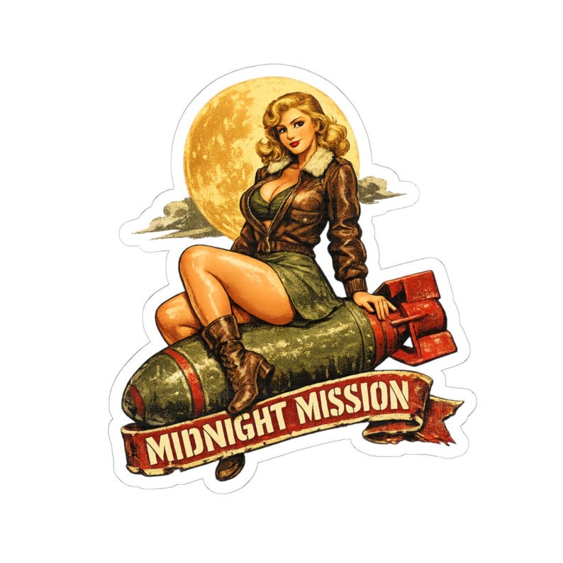 Aufkleber mit Flugzeugnase aus dem Zweiten Weltkrieg, Pin-up-Bomber-Aufkleber, Mitternachtsmission Bild 13