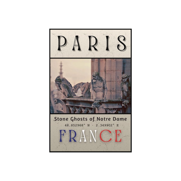 Notre Dame Gargoyle Print: Vintage Paris Travel Poster