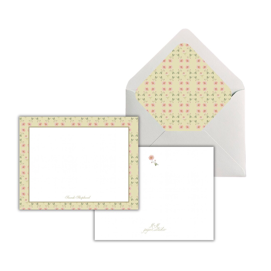 Personalized Floral Border Stationery Set | Custom Notecards With ...
