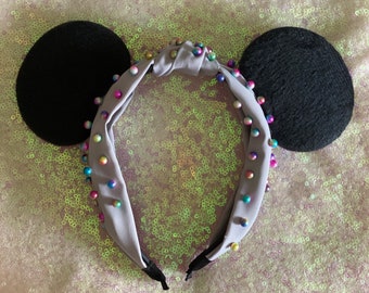 Adult Fashion mouse ears candy pearl lilac top knot headband (Adult size)