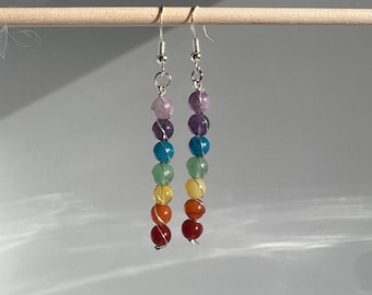 Chakra Gemstone Earrings: Twisted Wire, Carnelian, Aventurine, Lapis, Amethyst, Opal and Lepidolite Dangles