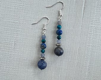 Truth Flow - Multi-Gemstone Earrings with Lapis Lazuli, Blue Aventurine, and Sodalite