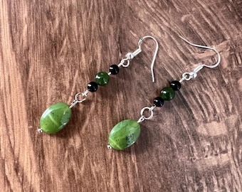 Verdant Balance Earrings – Jade and Black Onyx Grounding Gemstone Dangles, Multi-Gemstone Earrings