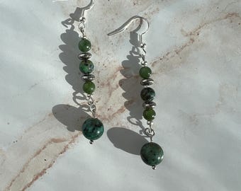 Jade Gemstone Dangle Earrings: Boho Forest Flow