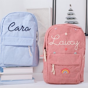 Benutzerdefinierte Cord Rucksack | Handbestickt | Kindergartentasche