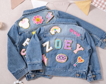 Personalisierte Baby Jeansjacke: Gestickter Namensaufnäher, Custom Patches