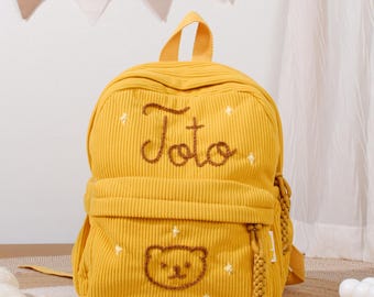Personalized Corduroy Toddler Backpack: Custom Embroidered Name