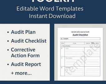 ISO 9001 Internes Prüfungs-Toolkit - Bearbeitbare Word-Vorlagen Prüfungsplan, Checkliste, Formulare, digitale Datei
