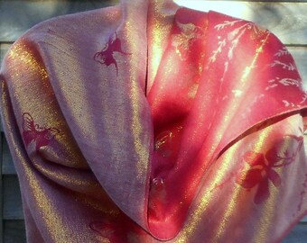 Festival Pashmina, Rave Shawl with Butterflies, Tomato Red Shawl, Vintage, Wedding shawl, Sexy Gold Scarf, Best Friend Gift, Glitzy
