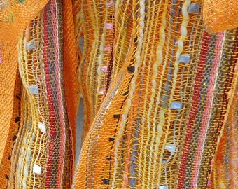 Electric Forest,,Rave Scarf, Festival Scarf, Sexy Orange Metallic Scarf, Rainbow Shawl, Mantilla,, Best Friend Gift,Sparkling Scarf