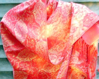 Rave Pashmina, Bright Red and Gold Shawl, Unisex,Glitzy Pashmina,Sexy Scarf,Shiny Shawl,Electric Forest, Festival Pashmina, Best Friend Gift