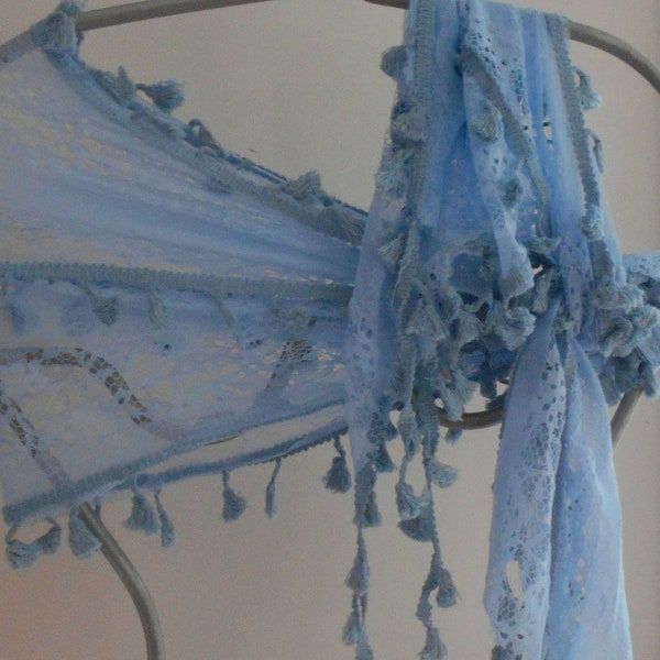 Festival Scarf, Lace Scarf with Tassels,Electric Forest, Rave Lace Scarf,Lace Shawl,Blue Lace Scarf,  Boho,Mother of the Groom Shawl,Scarf