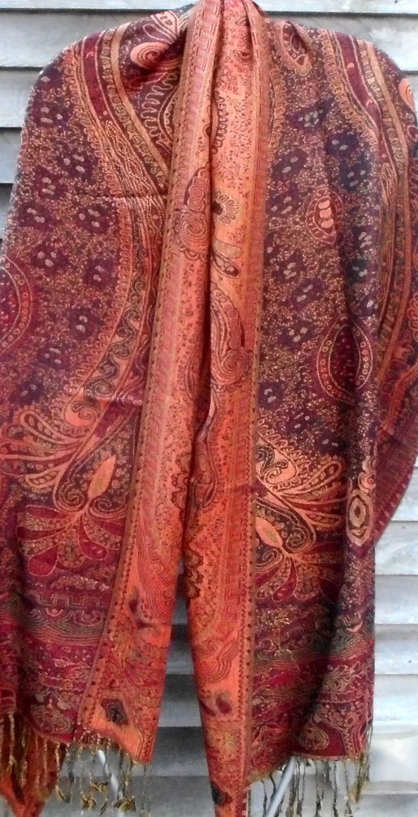 Festival Pashmina,Rave Pashmina,Paisley Pashmina,Black, Red and Orange
