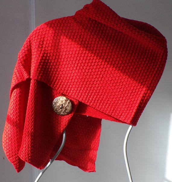 Scarf, Bright Red Knitted Scarf, Coconut Buttons,F