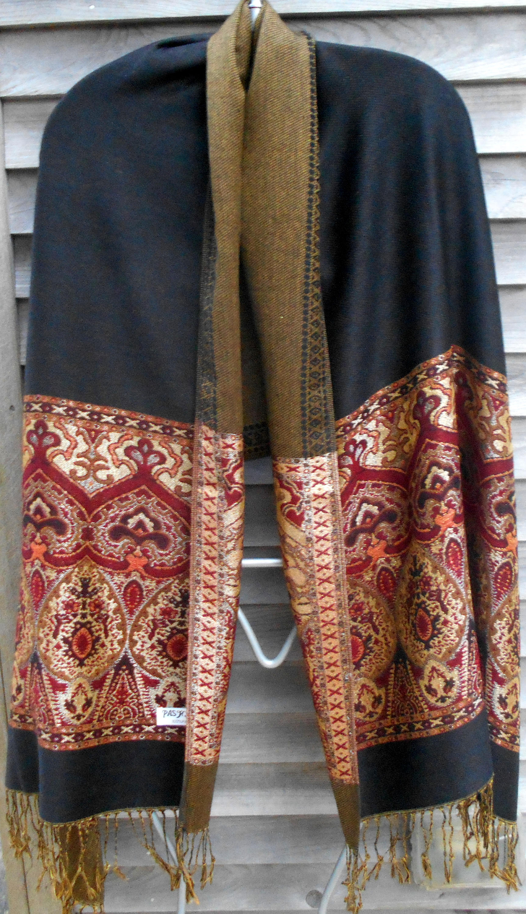 Festival Scarf,Cashmere Shawl,PASHMINA,Black and Burgundy Pashmina,Gold Shawl, Paisley Border