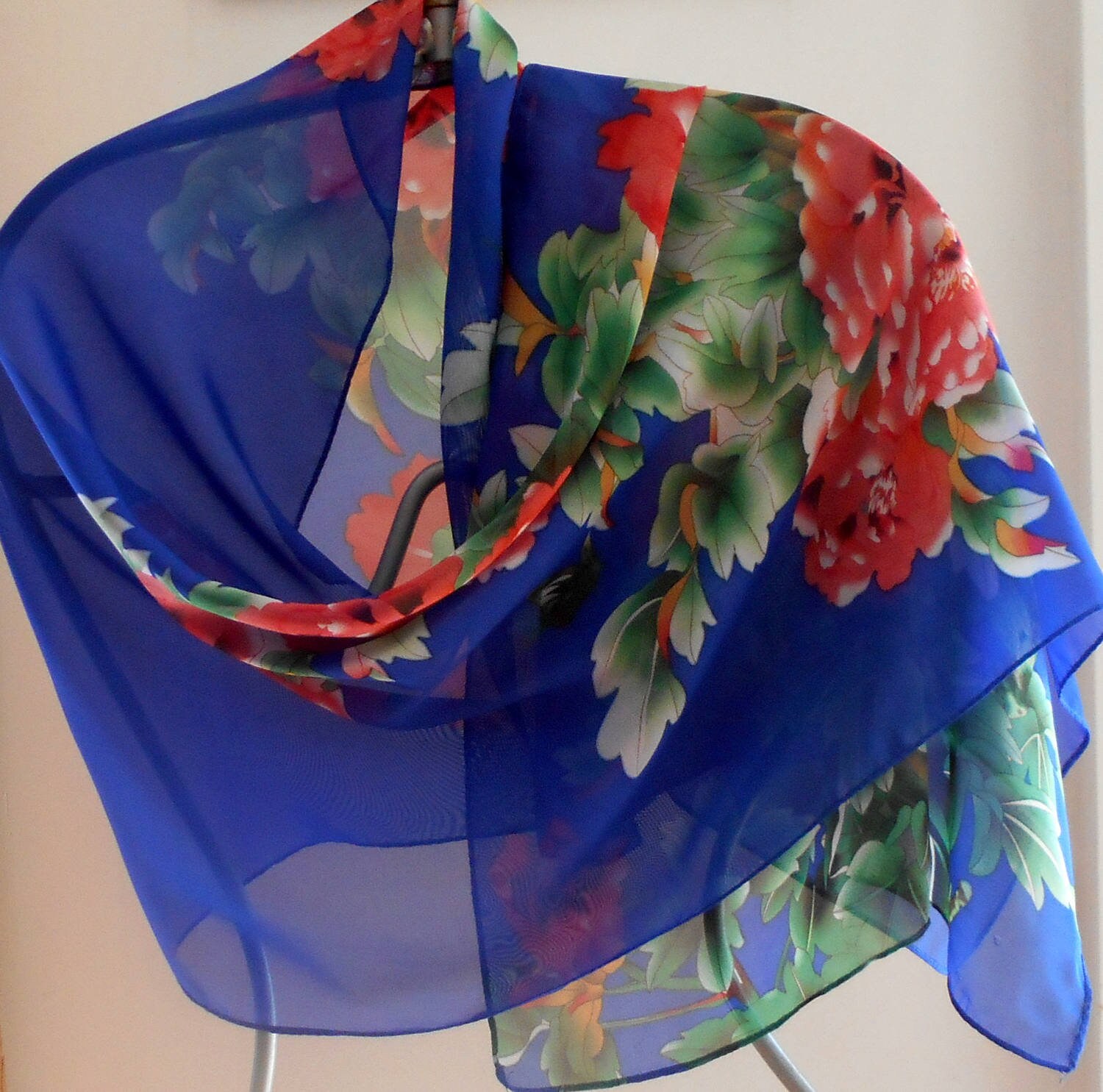 Festival Shawl,Fashion Scarf,Blue Scarf, Floral Scarf,Peonies,Gifts For Her,Womens Scarves