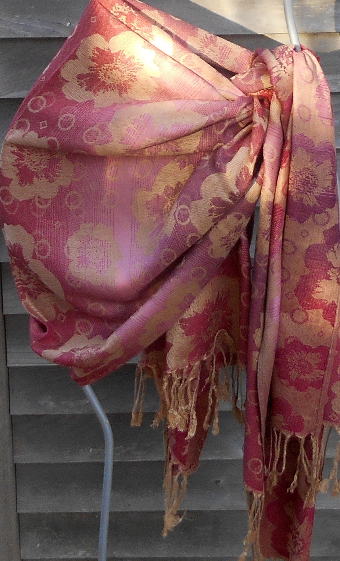 Festival Pashmina, Rave pashmina,Floral Pashmina, Beige and Red Shawl