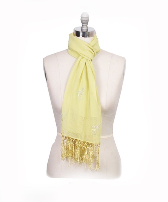 Festival Scarf, Yellow Rave Scarf, Floral Sequin … - image 8