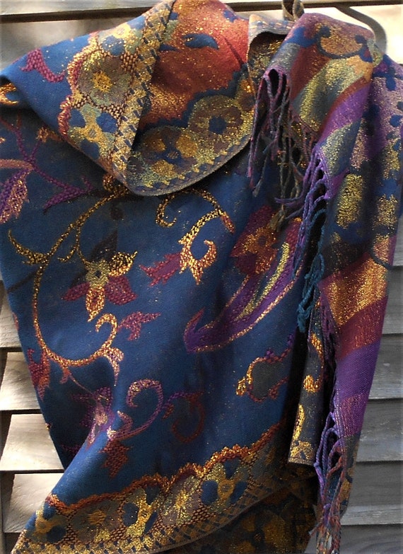 navy and gold shawl
