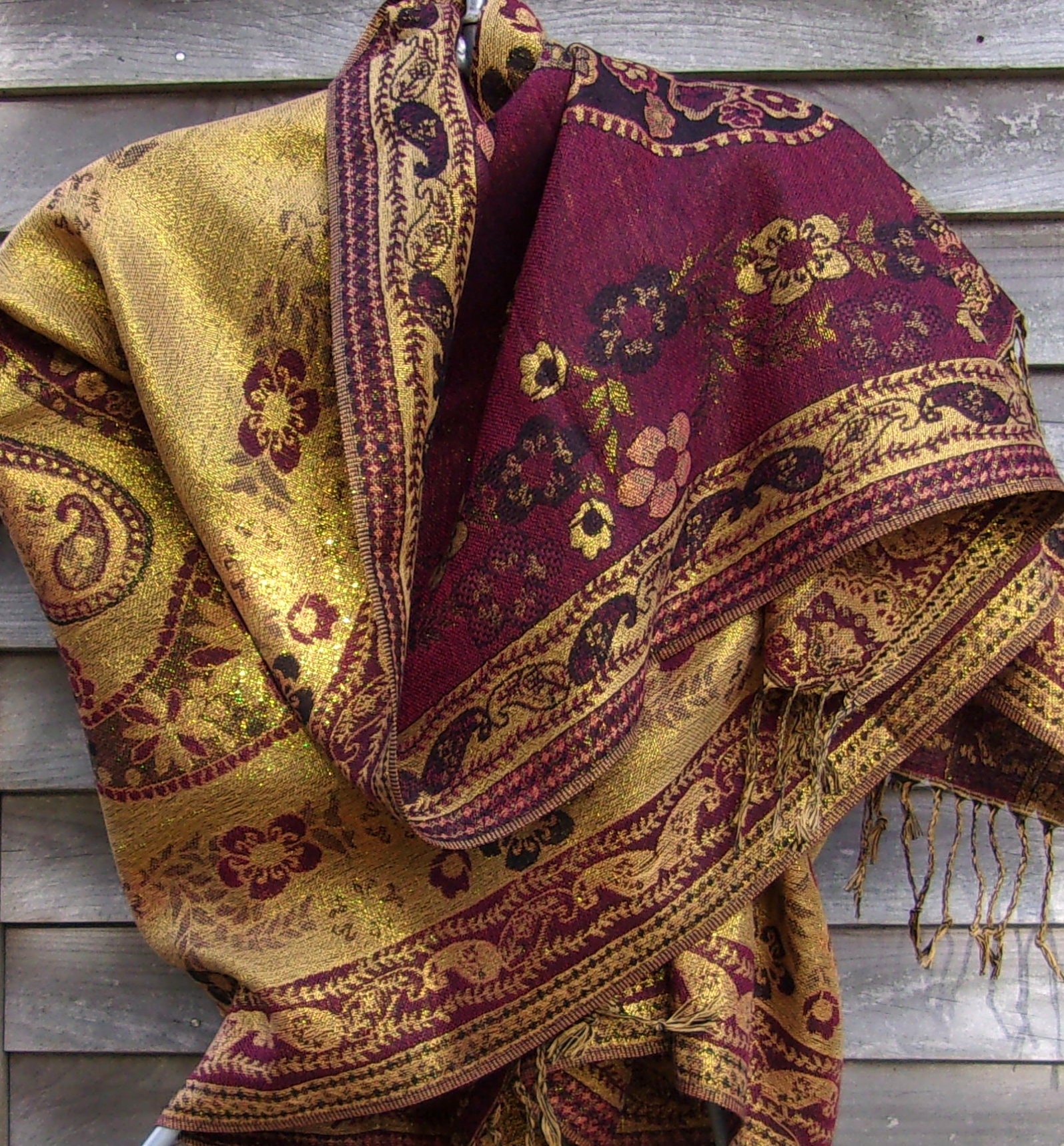 Pashmina,Burning Man,Rave Shawl,Burgundy and Gold Shawl,Floral Pashmina, Mother of the Bride 