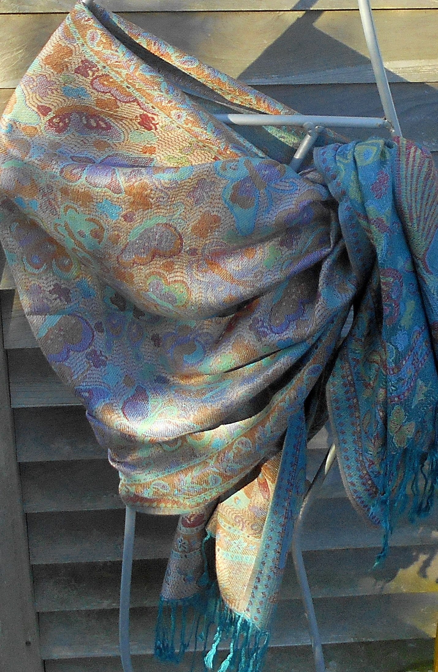 Pashmina,Rave Pashmina,Teal and Brown Butterfly Shawl, Mother of the