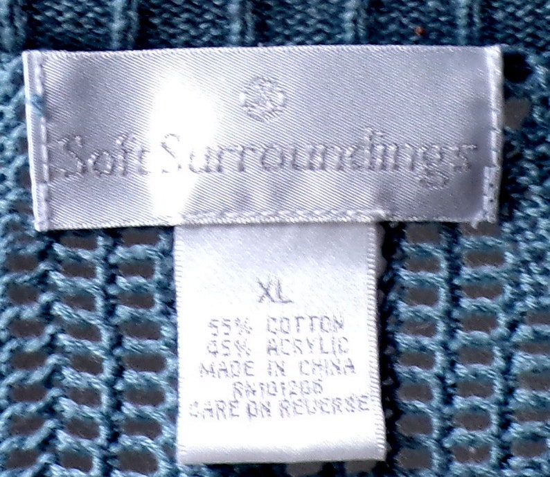 Maglione vintage Soft Surroundings, cotone blu e acrilico, XL, maglione peplo, maglione con scollo a V 1980, maglione blu immagine 3