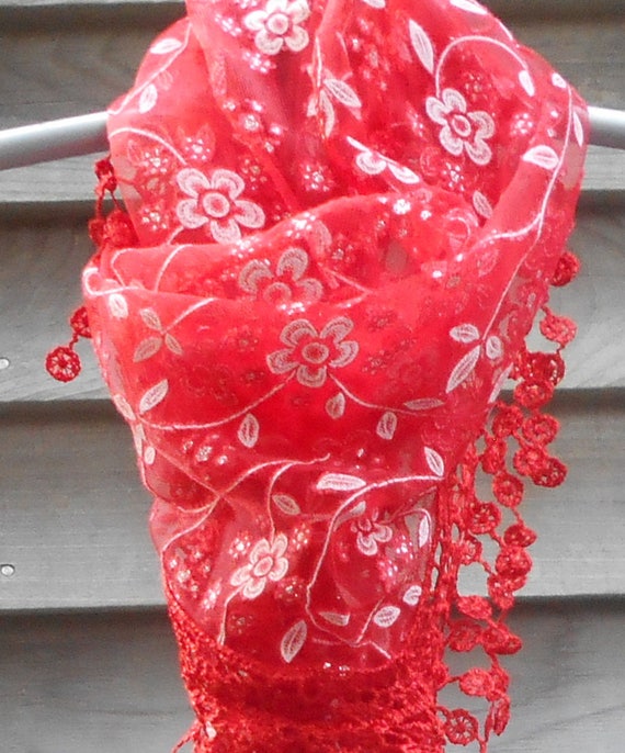 Festival Scarf,Red Lace Scarf,Red Bridal Lace Sha… - image 7