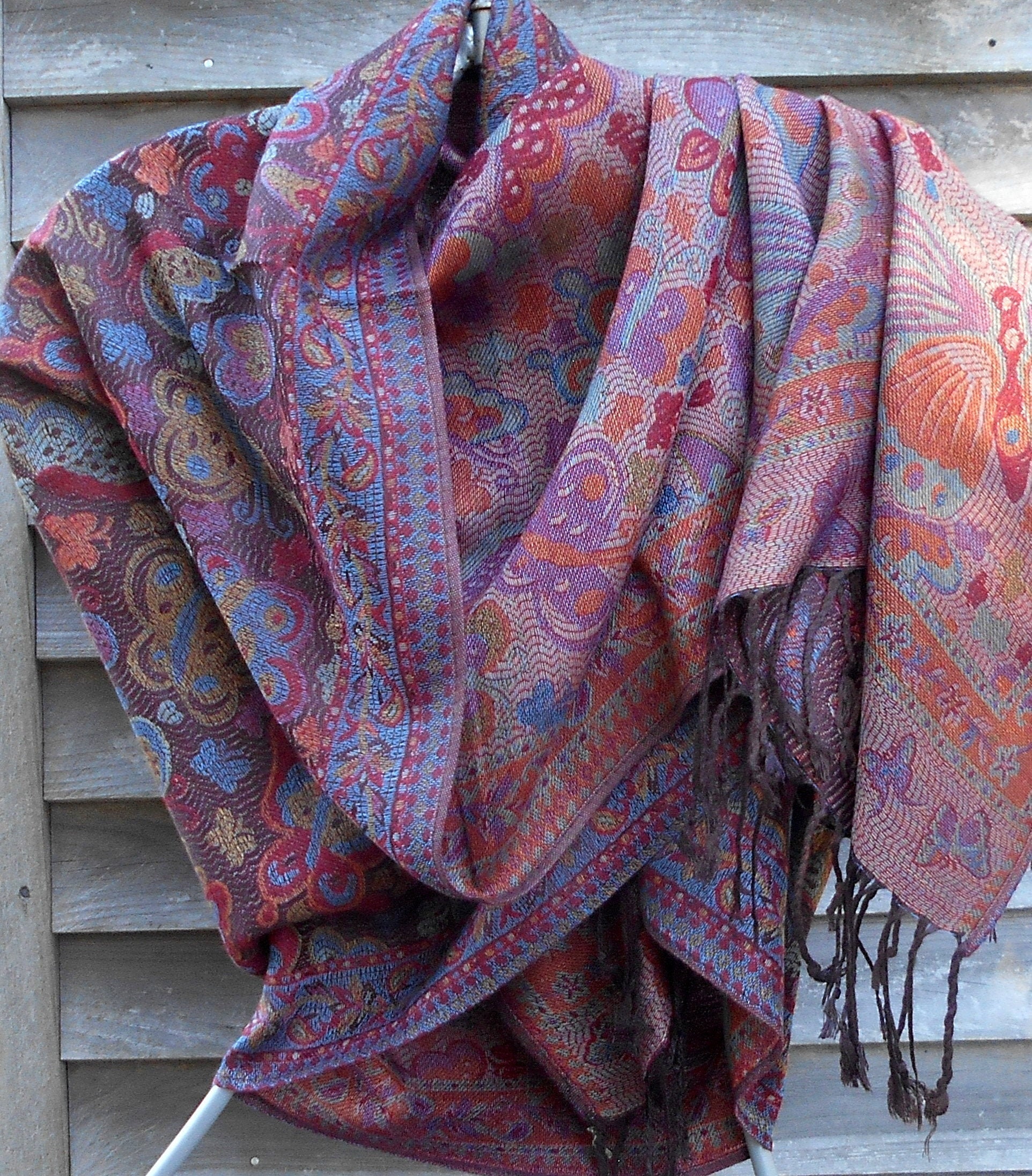 Pashmina,Rave pashmina,Floral Pashmina,Blue and Brown Butterfly Shawl