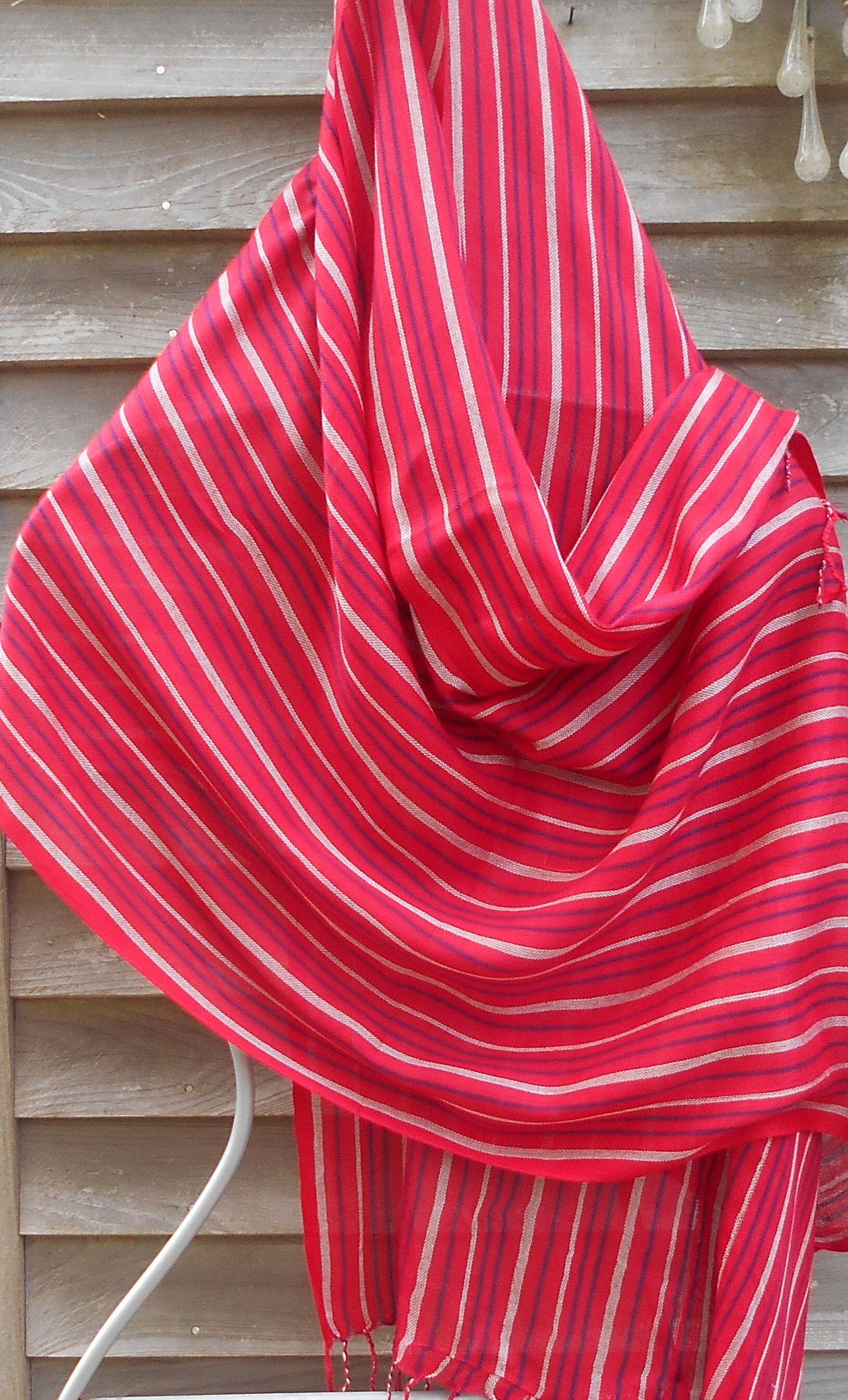 Festival Scarf,Preppy Scarf,Red Striped Rayon Scarf,Unisex Scarf,Head