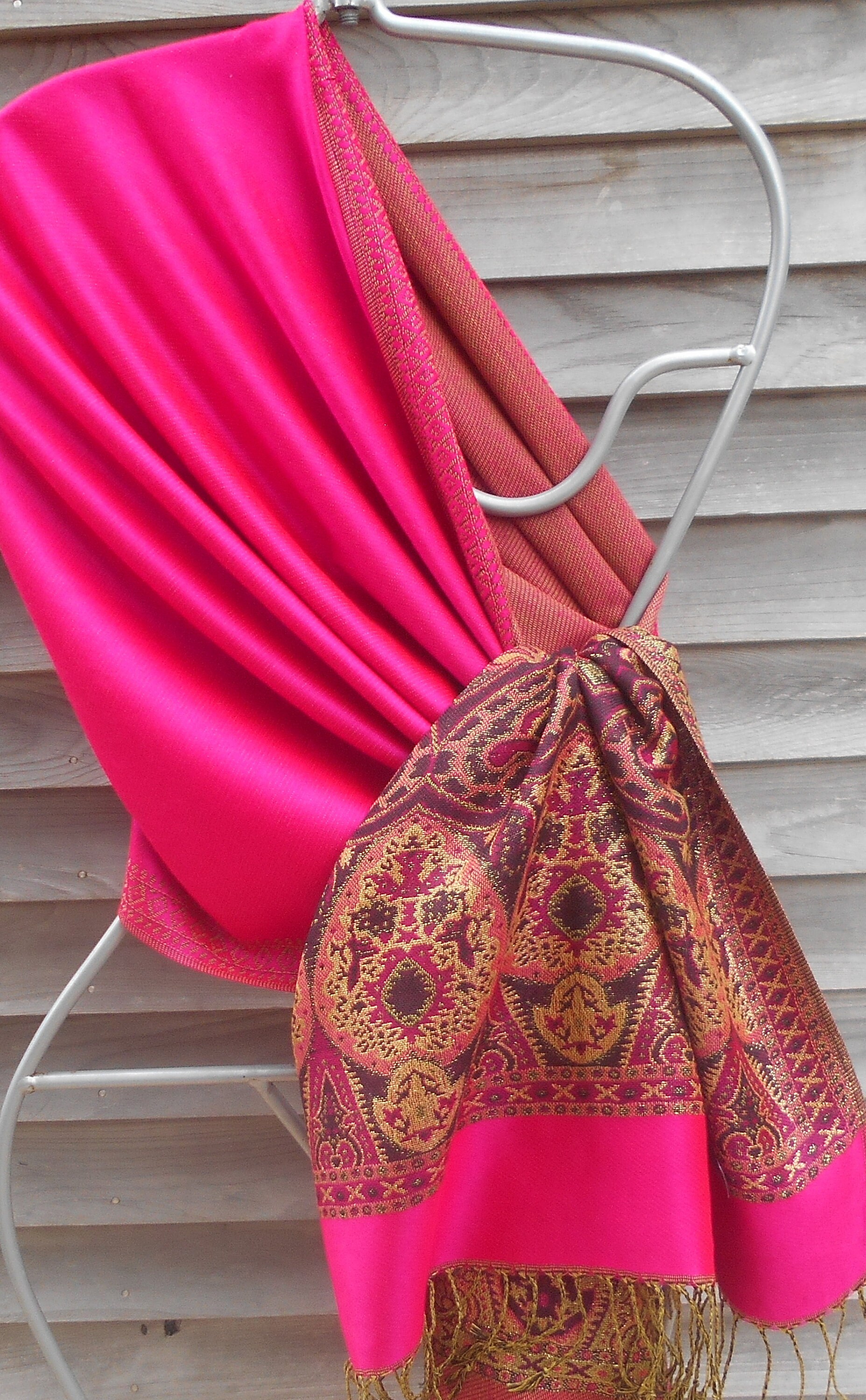 Festival Pashmina,Hot Pink Pashmina,Gold Shawl, Best Friend Gift,Mother