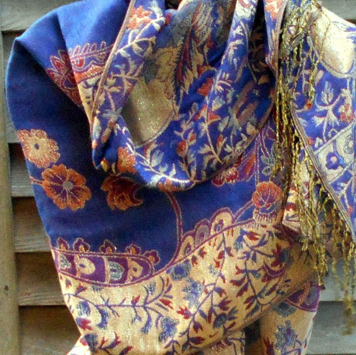 navy and gold shawl