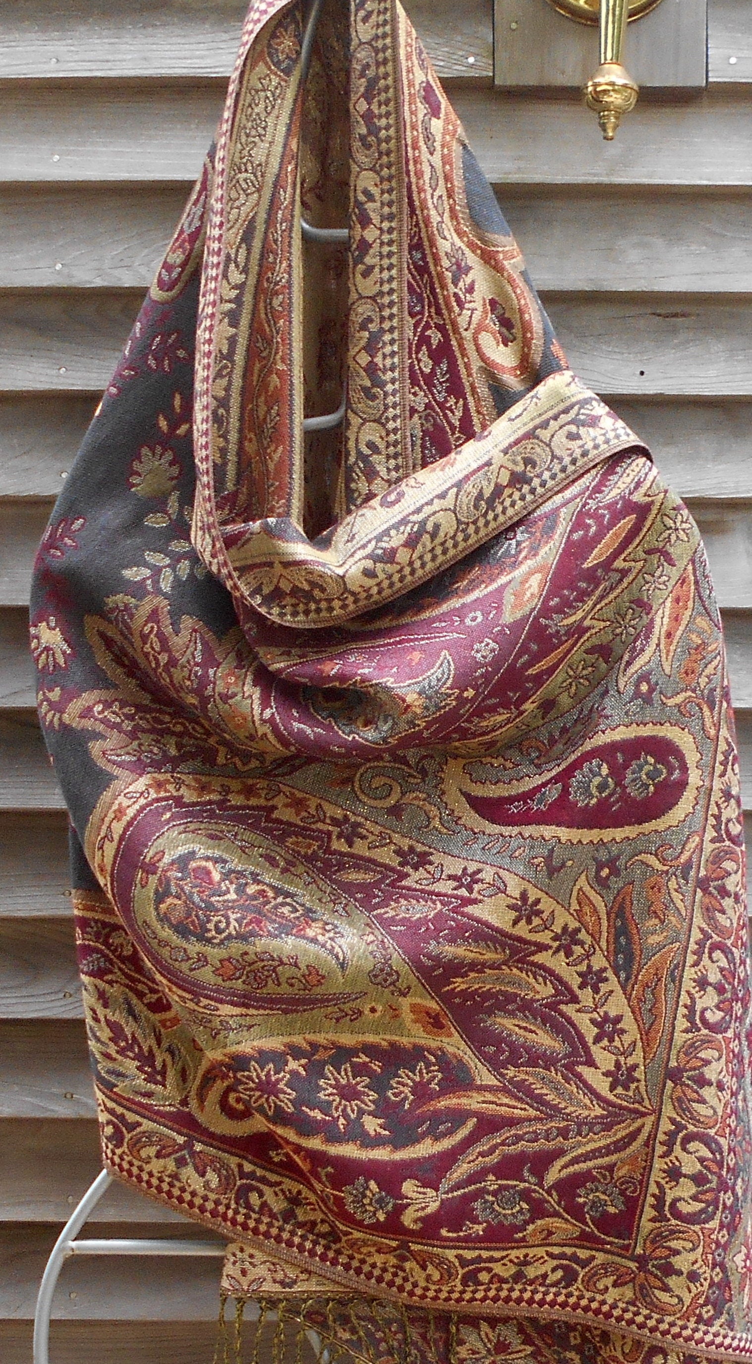 Pashmina,Festival Shawl,Brown, Red and Gold Paisley Pashmina,Rave Shawl
