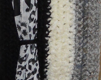 Hand Made,Festival Scarf, Winter Scarves, Hand Crochet Scarf, Hand Made, One of a Kind, Best Friend Gift, Black, White and Gray