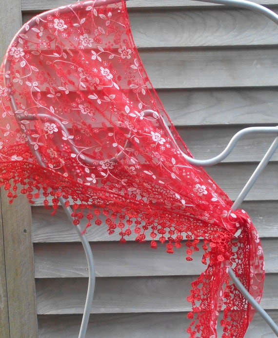 Festival Scarf,Red Lace Scarf,Red Bridal Lace Sha… - image 5