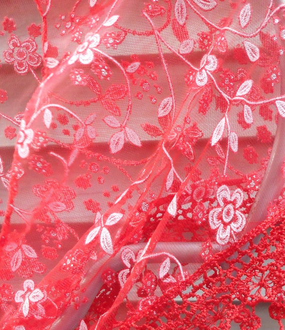 Festival Scarf,Red Lace Scarf,Red Bridal Lace Sha… - image 3