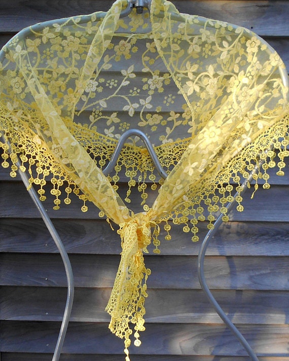 Festival Shawl,Sexy Yellow Lace Scarf,Triangle Shawl,Bridal Scarf
