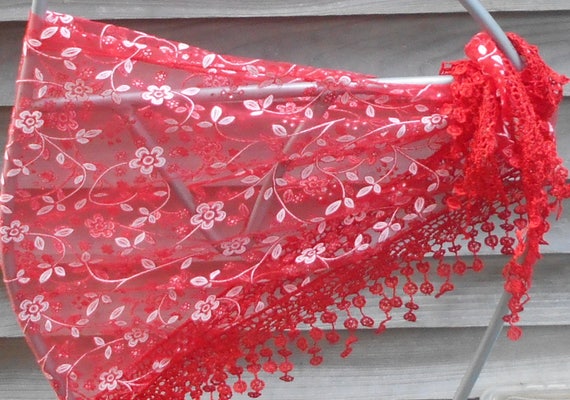 Festival Scarf,Red Lace Scarf,Red Bridal Lace Sha… - image 8