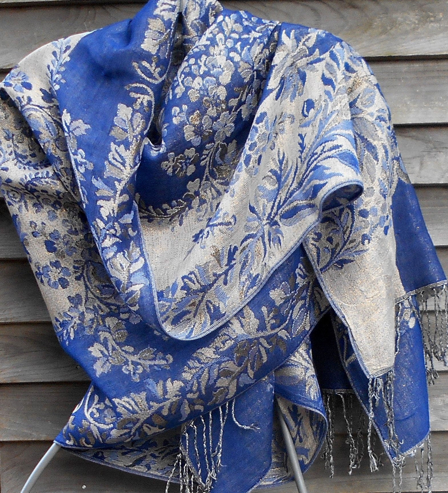 Festival Pashmina,,Cashmere Shawl,Rave Shawl,Floral shawl,Blue and White  shawl,Scarves,Shawls,Wedding wrap ,Best Friend Gift,Formal Wear