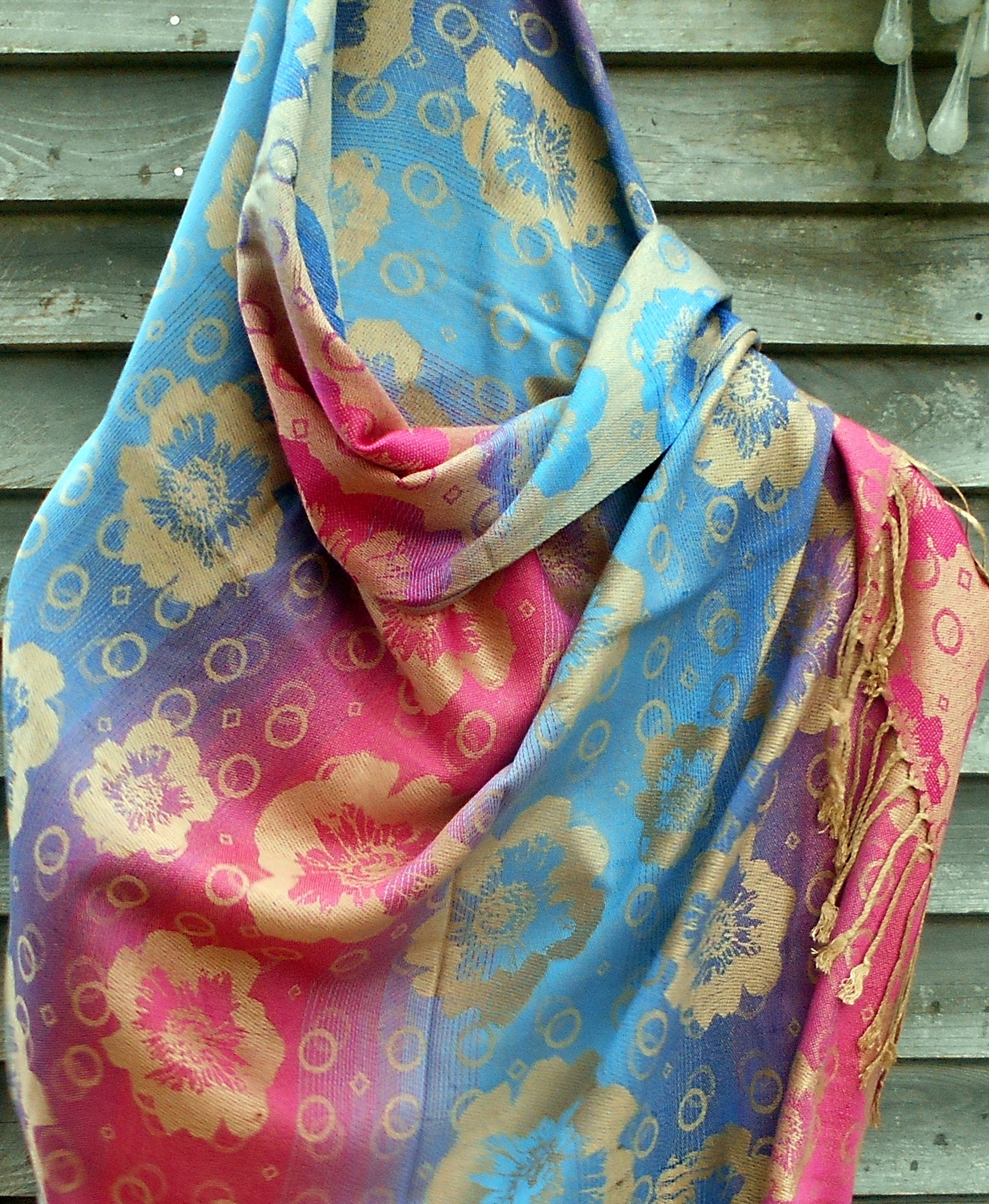 Festival Pashmina, Rave pashmina,Floral Pashmina, Hot Pink and Blue