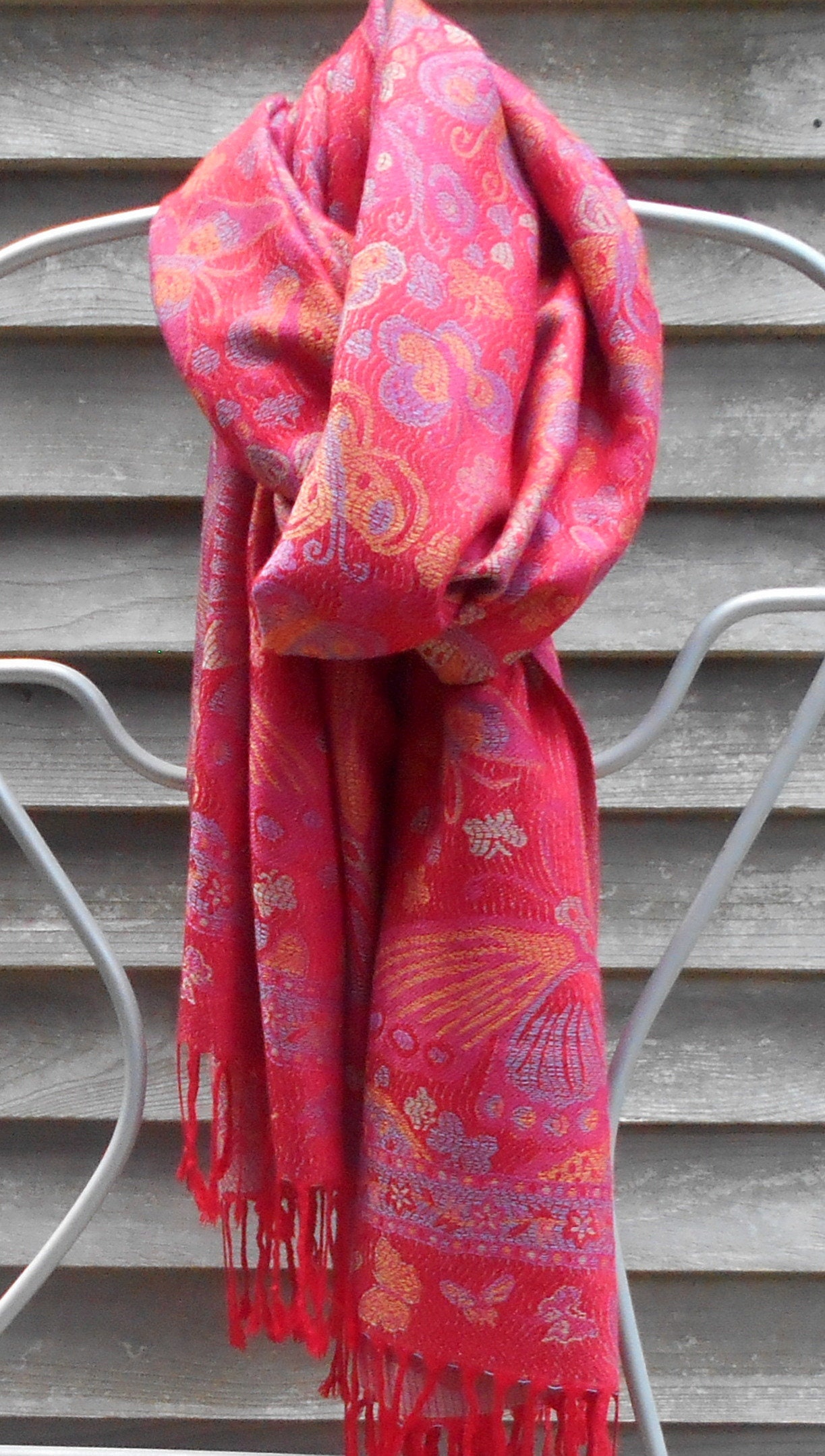 Pashmina, Rave pashmina,Red and Blue Butterfly Shawl, Mother of the