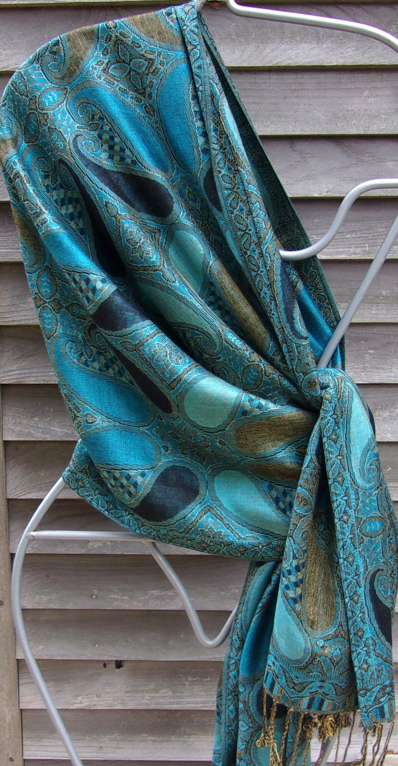 Pashmina, Festival Pashmina,Turquoise and Black Pashmina,Cashmere Scarf