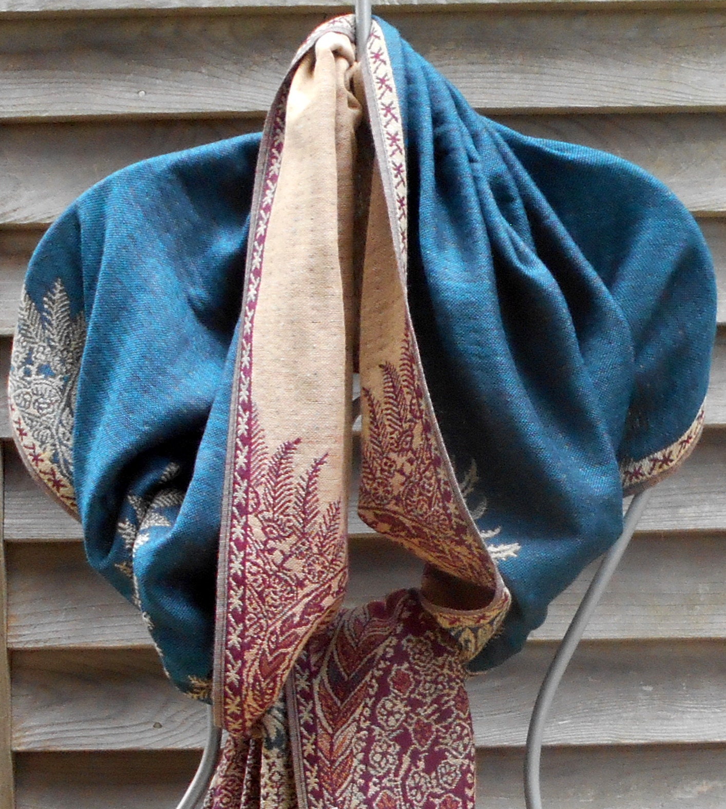 Festival Pashmina,Rave Shawl,Teal and Beige Cashmere Shawl ,Mexican ...