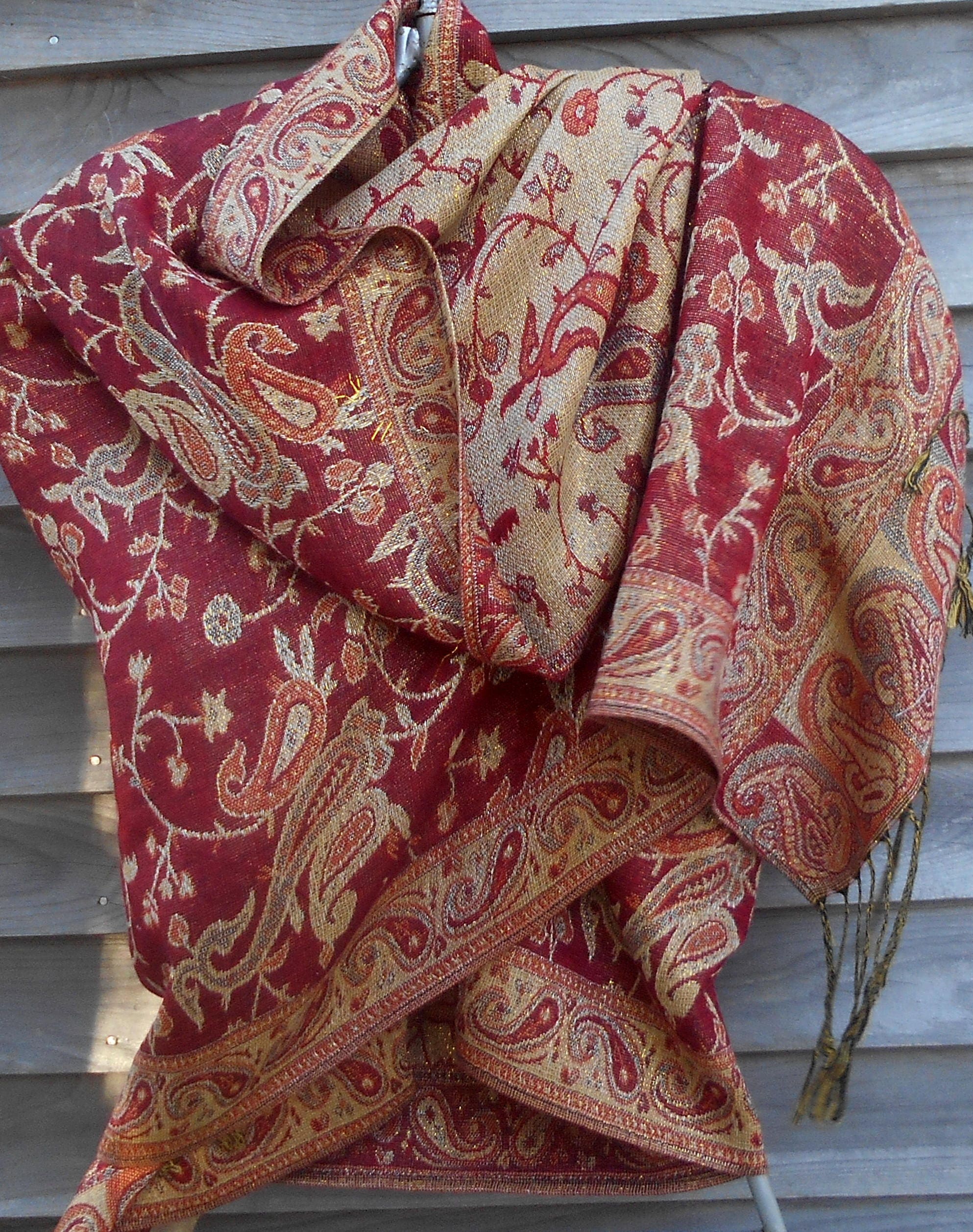Festival Pashmina, Cashmere Shawl,Burnt Orange and Beige Shawl,Paisley