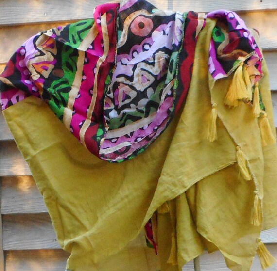 Burning Man Scarf Rave Scarf Mustard and Rainbow Colored - Etsy