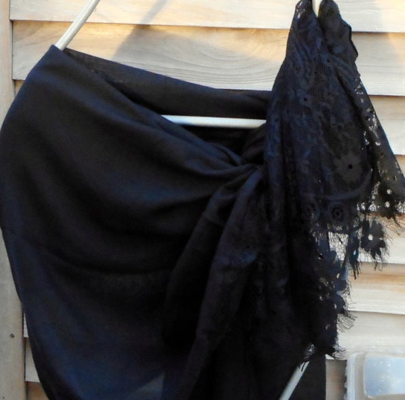 Black Lace Shawl,Festival Shawl, Sexy Lace Shawl,… - image 8