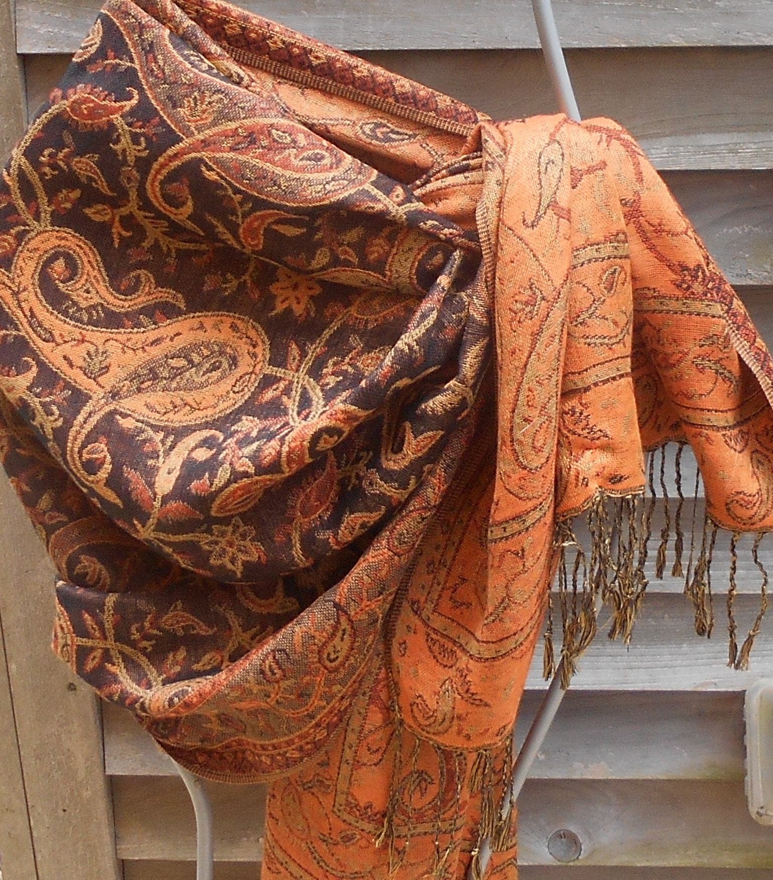 Pashmina,Black and Orange Pashmina, Paisley Scarf,Pashmina shawl,Best ...