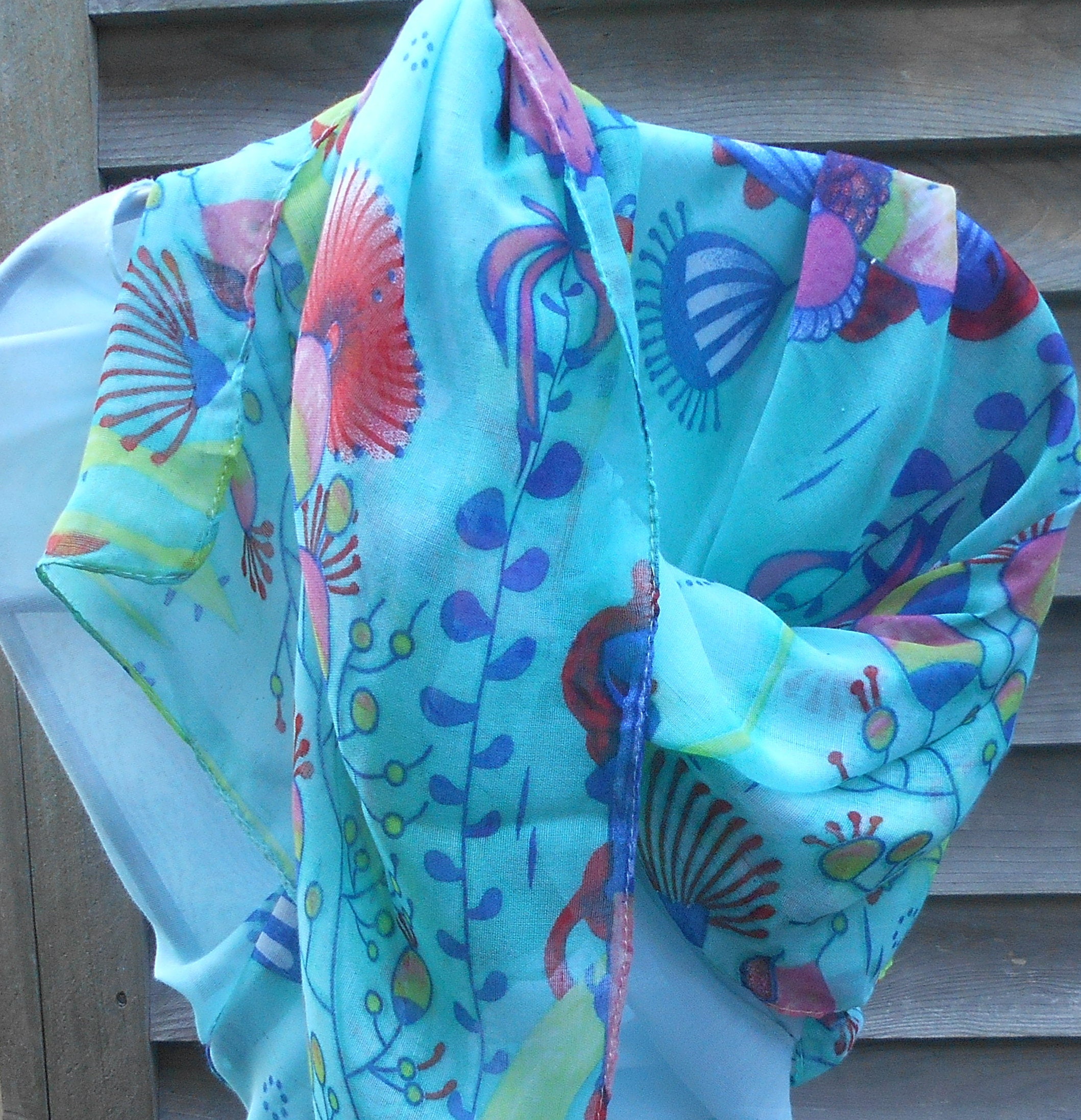 Festival Scarf,Fish Scarf,Turquoise Fashion Scarf,Scarf with Fish, Cotton  Summer Scarves,Beach Cover-up, Wedding Shawl,Best Friend Gift